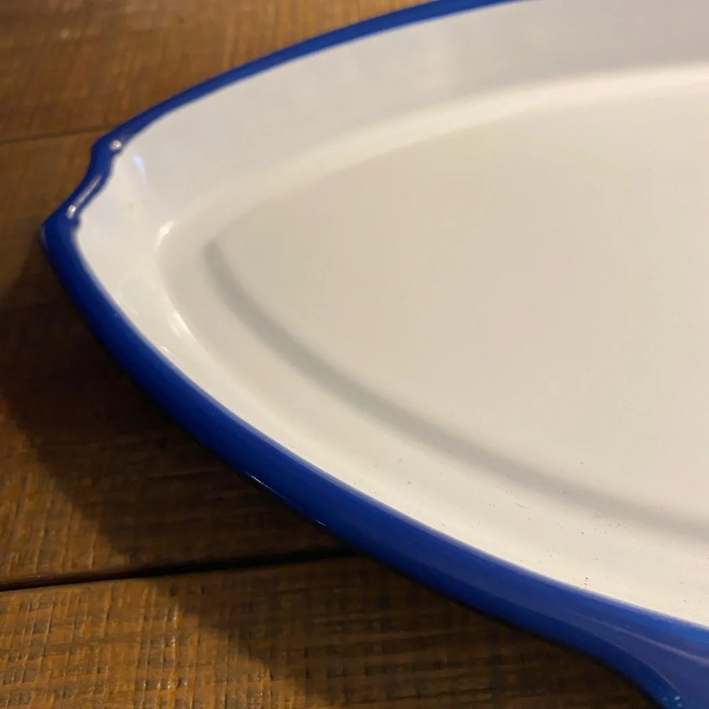 Creative Co-Op Blue and White Enamel Fish-Shaped Dish
